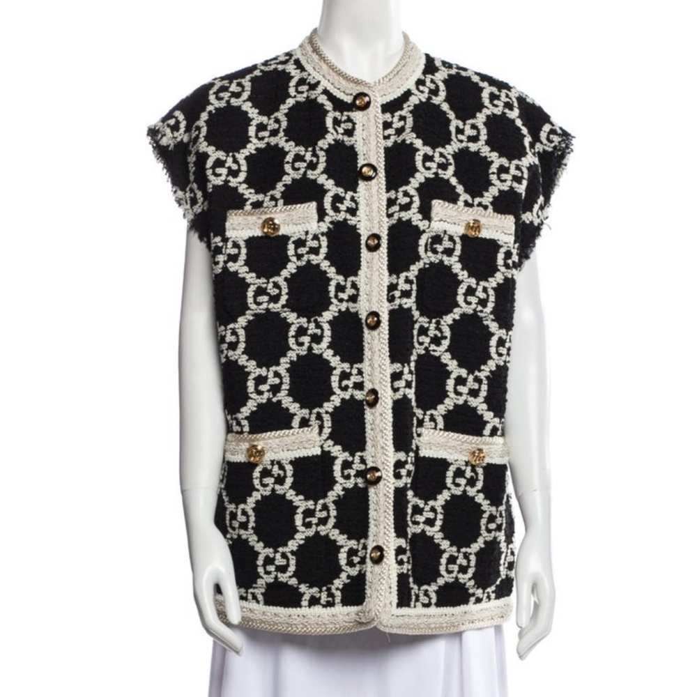 Gucci GG Logo Sweater Vest Coat Jacket Oversize  
Tweed Vest Black white - Picture 3 of 10